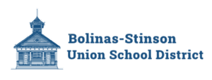A blue schoolhouse graphic with text reading "Bolinas-Stinson Union School District"