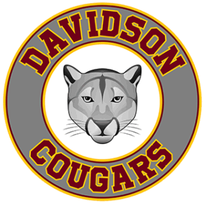 A circle reading "Davidson Cougars" with a cougar head in the middle