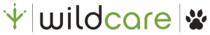 Green and black text reading "Wildcare" with a bird track and a mammal footprint